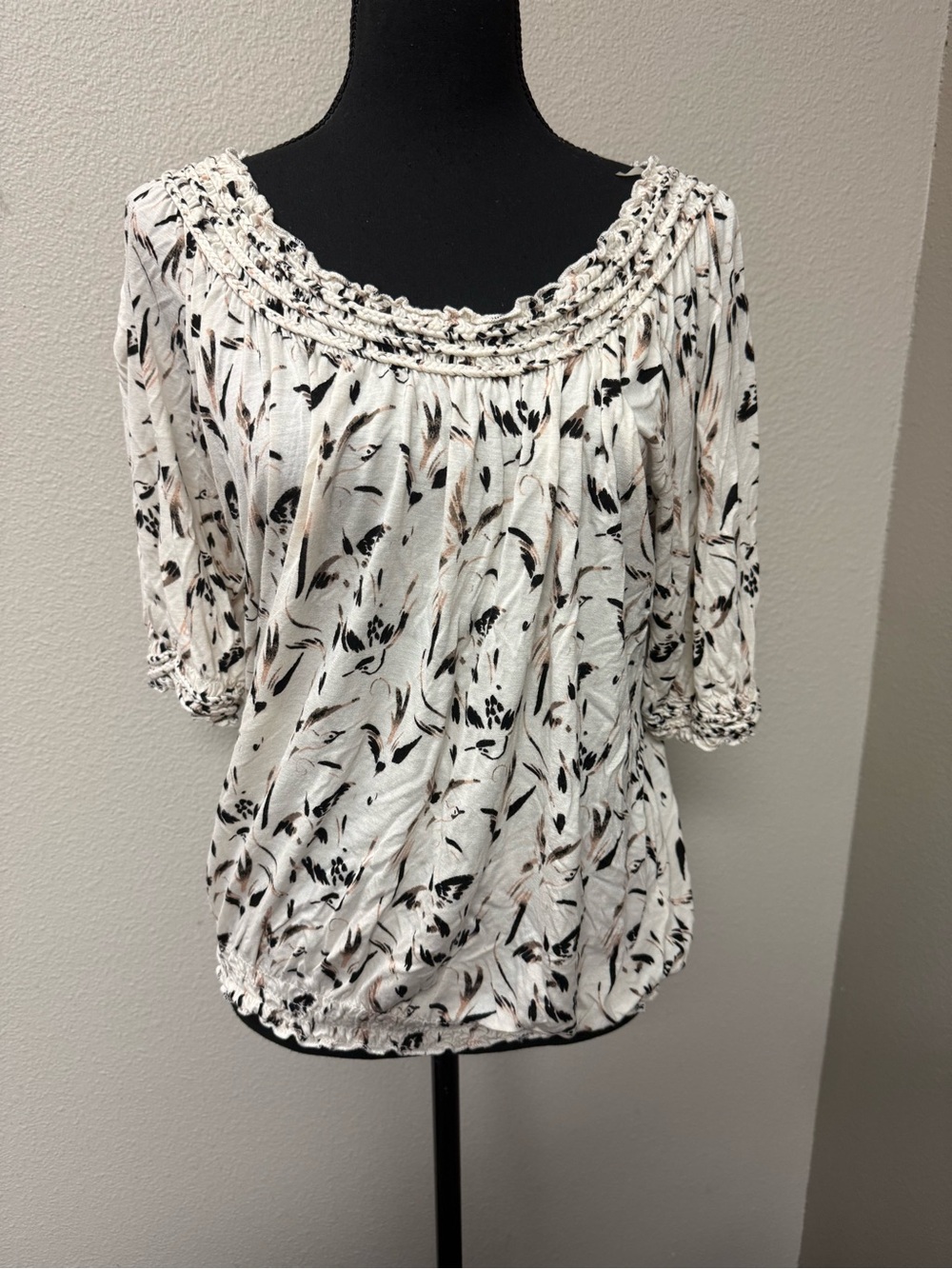 American Rag 2X Boho Peasant Top Cream Floral Off Shoulder Cottagecore - Picture 2 of 9